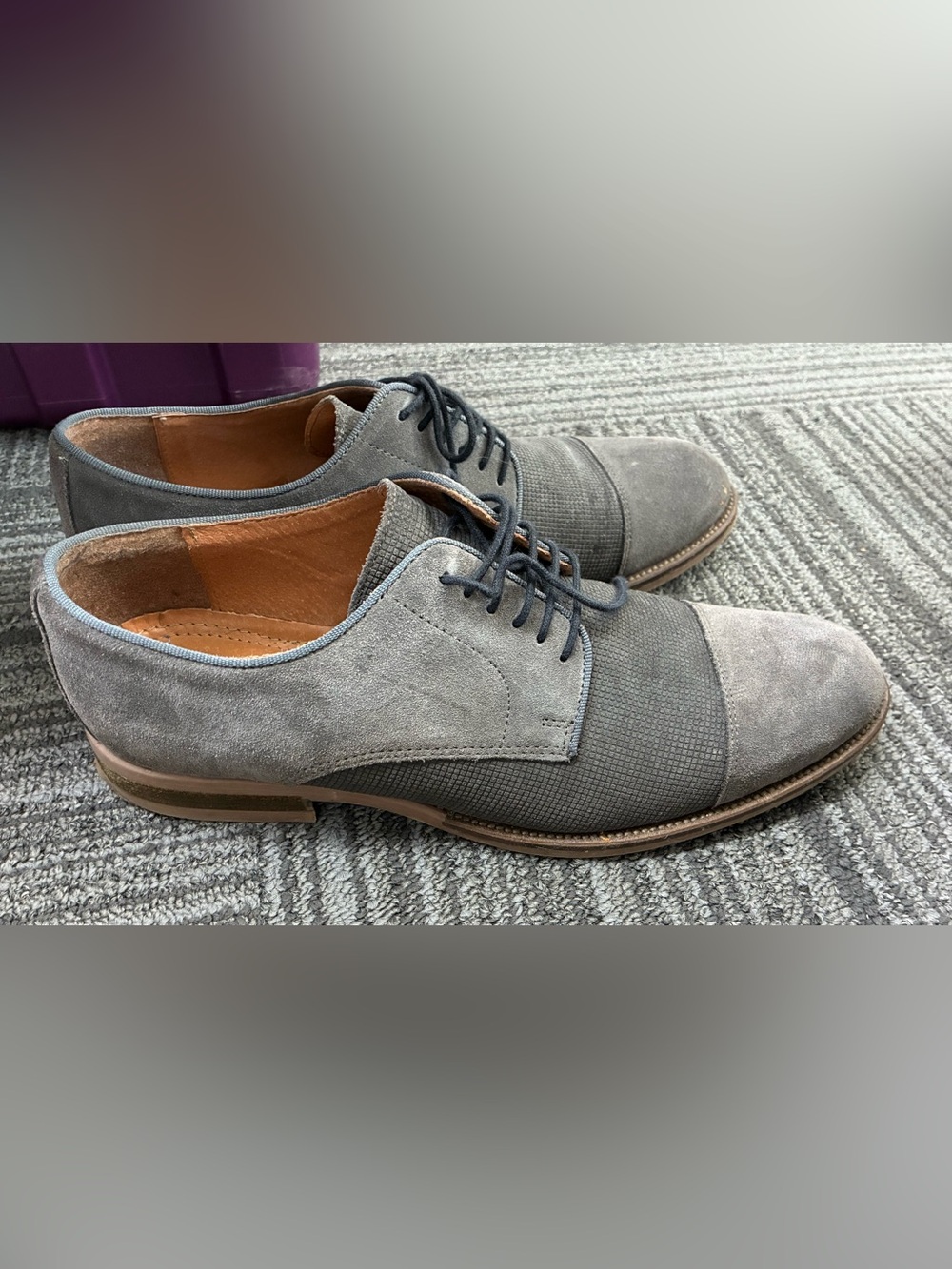 Alfani Gray Suede & Textured Cap-Toe Derby Shoes